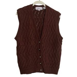 Vintage Westbound Womens Sweater Vest M Brown Open Knit Ramie Cotton Hong Kong